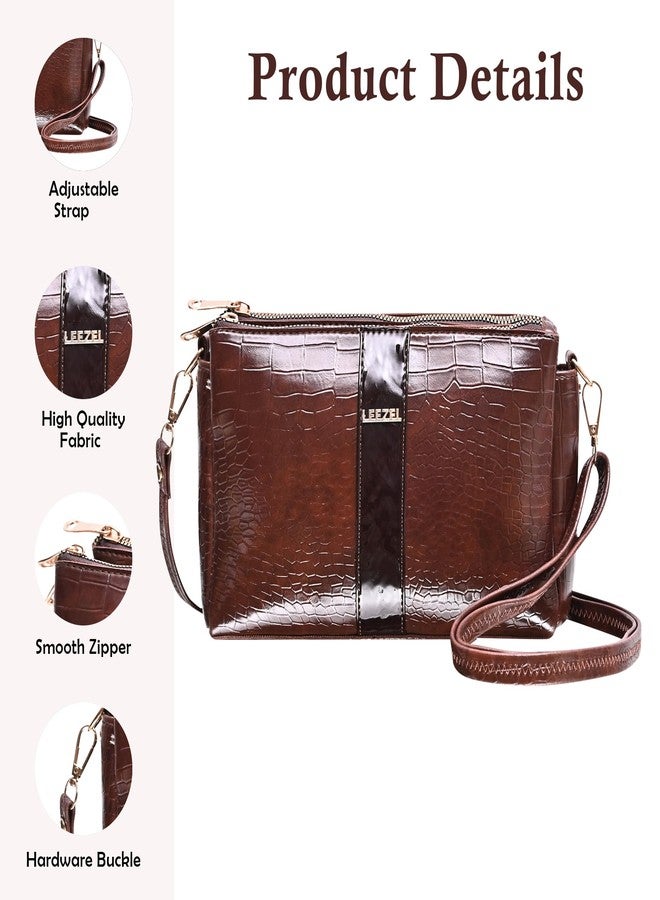 LEEZEL Women's Crossbody Sling Bag - Lightweight & Stylish Vegan Leather bag (Brown) - Image 3